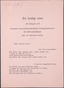 Visa till Socialdemokratiska kvinnoförbundets 10-års jubileum 1930