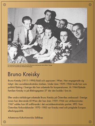 Bruno Kreisky, minnesmärke uppsatt vid Blekingegatan 57