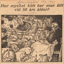 Hur mycket kött har en Stockholmare ätit vid 50 års ålder? [Tidningsillustration 1921]