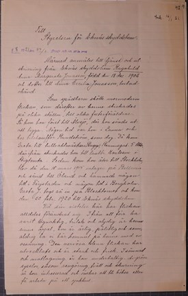 Handskriven text om 18 årig flicka som ska skrivas ut från Eknäs skyddshem