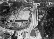 Flygfoto över Brommahallen år 1953
