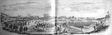 Revy på Ladugårdsgärde i juli 1855. Teckning i Illustrerad Tidning, nr 26 den 7 juli 1855.