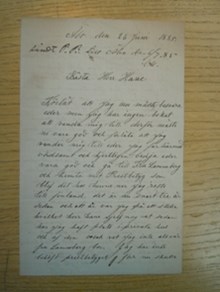 Julia Johansson ber Herr Hane om hjälp att återfå sitt prästbetyg. Brev inkommet till polisens prostitutionsavdelning 1885