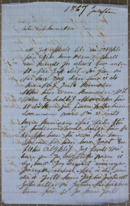 Brev från kvinna med krav på erkännande av faderskap julafton 1867 