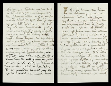 Utdrag ur ett brev från prins Eugen till museimannen Carl Anton Ossbahr skrivet 1909 där han uttrycker sin åsikt om kungamakten. 
