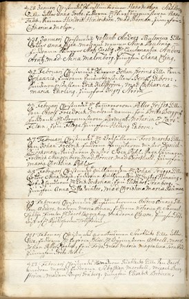 Sida ur födelse- och dopbok från Skeppsholmens kyrkoarkiv 1744.