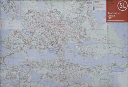 Karta över Stockholm år 1973 med kollektrafiken