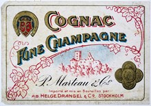 Etikett. Cognac Fine Champagne. A.B. Helge Drangel & Co