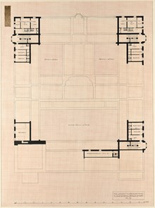 Ragnar Östbergs tävlingsförslag Rådhus ”Mälardrott” 1905, planritning 1 ½ tr.