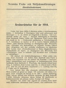 Svenska freds- och skiljedomsföreningens årsberättelse 1914 