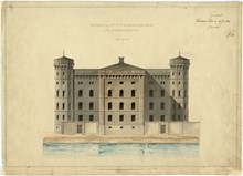Fasadritning över Rannsakningsfängelset/ Cellfängelset mot norr, 1846