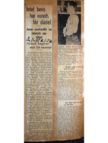 ”Intet bevis har vunnits för dådet” - artikel Svenska Dagbladet 1934