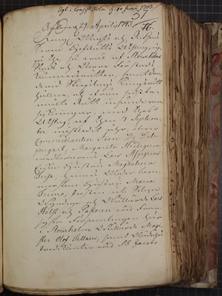 Hovrättens protokoll om Jean de Delpergarts och Magdalena Frisks äktenskap.