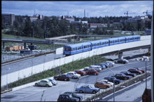 Tunnelbanetåg vid Kista år 1977