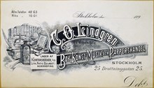 Fakturahuvud. C. O. Lindgren Bok- Konst Musik och Pappershandel