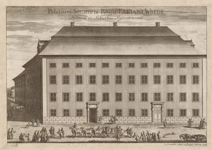 Fabian Wredes palats på Norrmalm i Stockholm - gravyren är hämtad från Suecia antiqua et hoderna