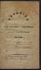 Teckning af Juni-dagarne i Stockholm och dess närmaste följder år 1838
