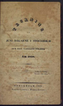 Teckning af Juni-dagarne i Stockholm och dess närmaste följder år 1838