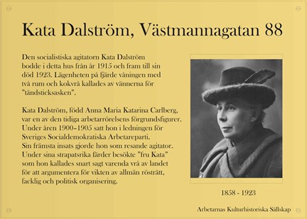 Kata Dalströms minnesmärke vid Västmannagatan 88