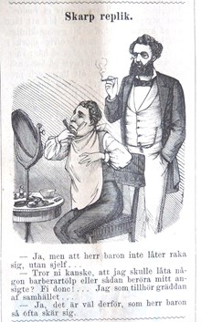Skarp replik. Bildskämt i Söndags-Nisse – Illustreradt Veckoblad för Skämt, Humor och Satir, nr 45, den 10 november 1878