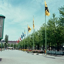 Kungsträdgården; vy från mittersta delen norrut mot allén vid Kungsträdgårdsgatan. I fonden kv. Hästen