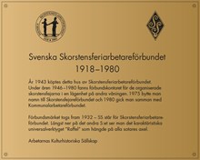 Svenska Skorstensferiarbetareförbundet 1918–1980 – Saltmätargatan 14 – minnesmärke