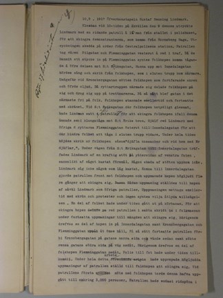 Polisrapporter angående kravallerna i Hornsbergs hage den 9 maj 1917.