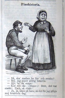 Pinohistoria. Bildskämt om alkoholist i Söndags-Nisse – Illustreradt Veckoblad för Skämt, Humor och Satir, nr 51, den 22 december 1878