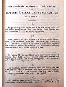 "Reglemente för Trafiken å Elevatorn i Stadsgården" 1883