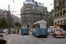 Birger Jarlsgatan med spårvagnar på linje 5