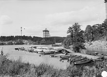 Tranebergsbron under byggnad, från Kristinebergssidan 1932