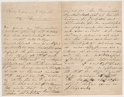 Anonymt brev till Per August Hammarström 1894