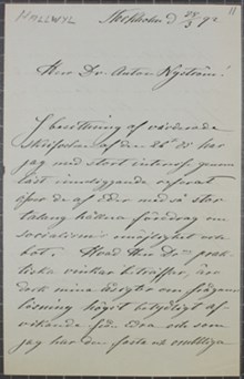 von Hallwyl oenig med Dr Nyström om hur socialismen ska bekämpas - brev 1892