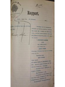 Polisrapport om ungsocialisten Albin Thunells tal ”Då vapnet vrides ur förtryckets hand” 1909