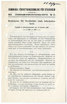 Reglemente för stadens tuberkulosbyrå 1933