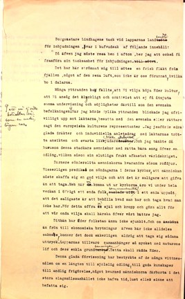 Referat av Carl Lindhagens tacktal vid "Lapparnas Landsmöte" 1918.