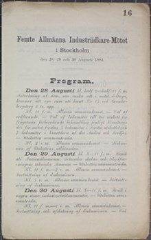 Femte Allmänna Industriidkare-Mötet i Stockholm den 28, 29 och 30 augusti 1881. Program.