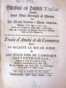 "Wänskaps och Handels Tractat Emellan Hans Maj:t Konungen af Swerige och The Förente Staterne i Norra America..." 1783