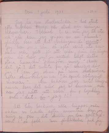 handskriven dagboksanteckning av Karin Faxén 1938