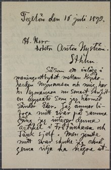 Viktor Lennstrand vill ha läkarutlåtande om helbrägdagörelse - brev till Dr Nyström 1892