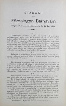 Föreningen barnavärn - stadgar 1898