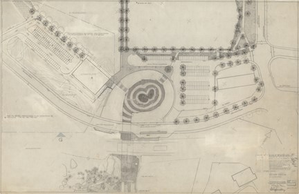 Ritningen är utförd i blyerts och visar ett större område runt torget och tunnelbanan 