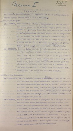 Sällskapet till uppmuntran av öm och sedlig modersvård - rapport över bidragssökande från Maria församling 1903