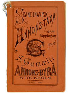 Skandinavisk Annons-taxa från S. Gumaeli Annons-byrå juli 1891