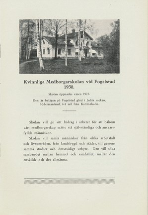 Kvinnliga medborgarskolan vid Fogelstad verksamhetsberättelse 1930