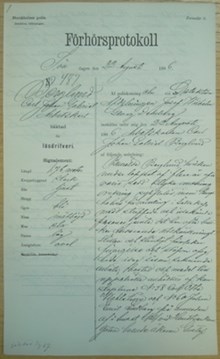 Arbetskarlen Carl Johan Gabriel Berglund, 25, häktad för lösdriveri 22 augusti 1886 - polisförhör