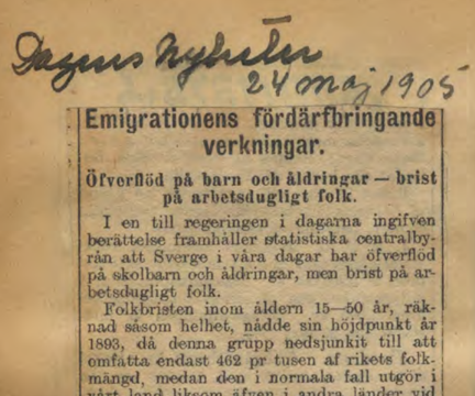 Emigrationens fördärvbringande verkningar, ur DN 1905