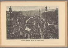 Bondetåget 1914. Demonstranterna passerar Norrbro på väg mot Slottet.