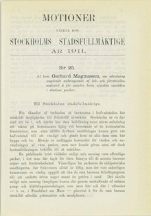 Motion om lekredskap till stadens parker år 1911