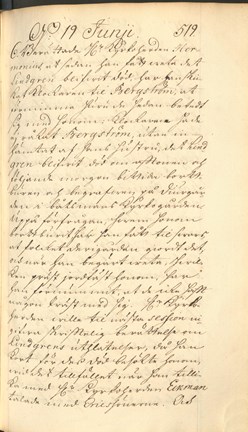 Protokoll från möte i Stockholms domkapitel 19 juni 1734